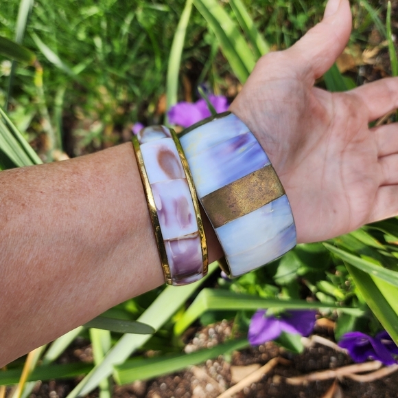 Vintage Abalone/ shell bangle set - Picture 2 of 10